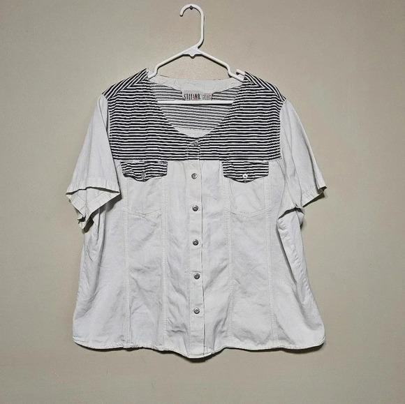 Vintage Stefano International Women's Size 22/24 Button Front Shirt Stripes - Picture 1 of 6